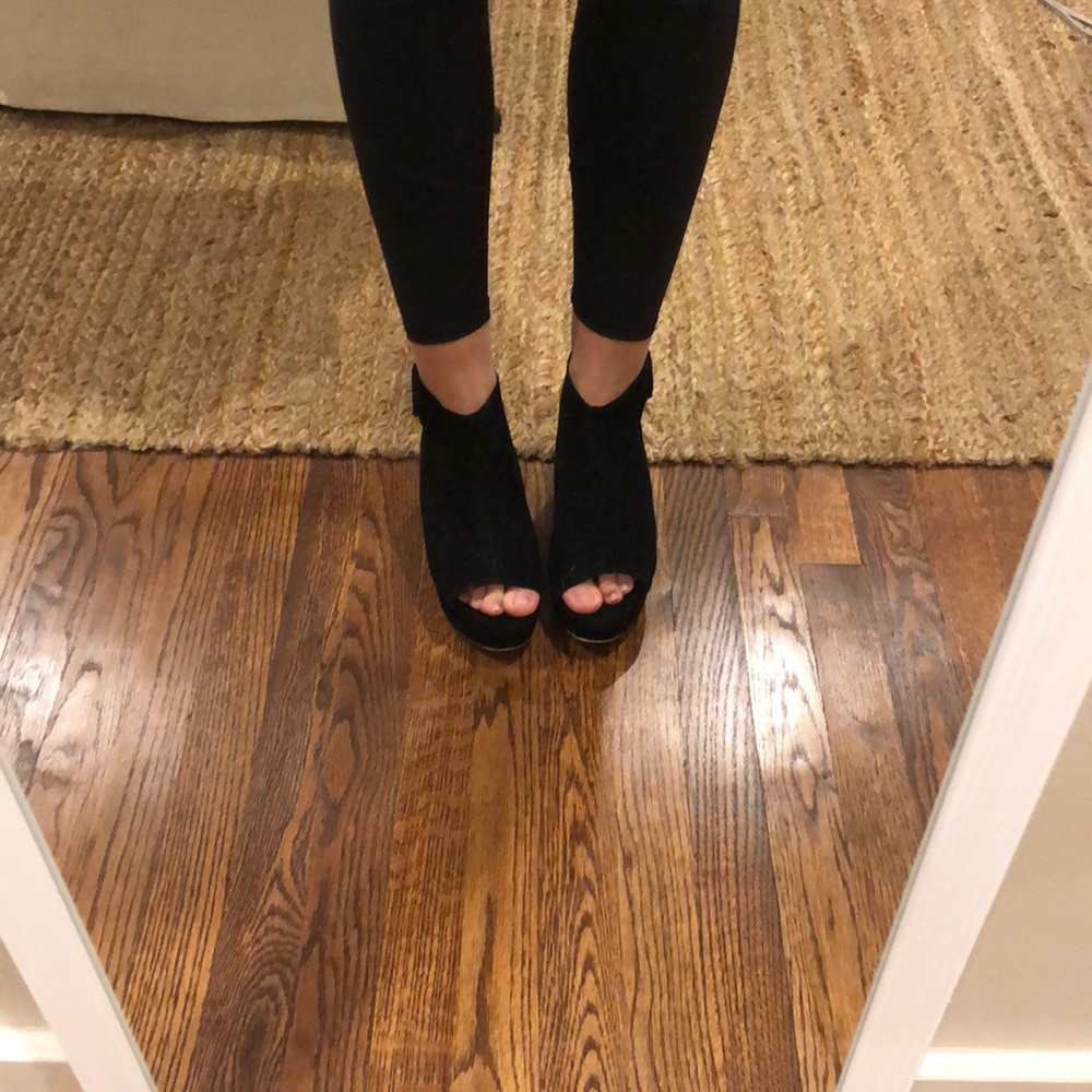 Sacha London black suede peep toe wedges